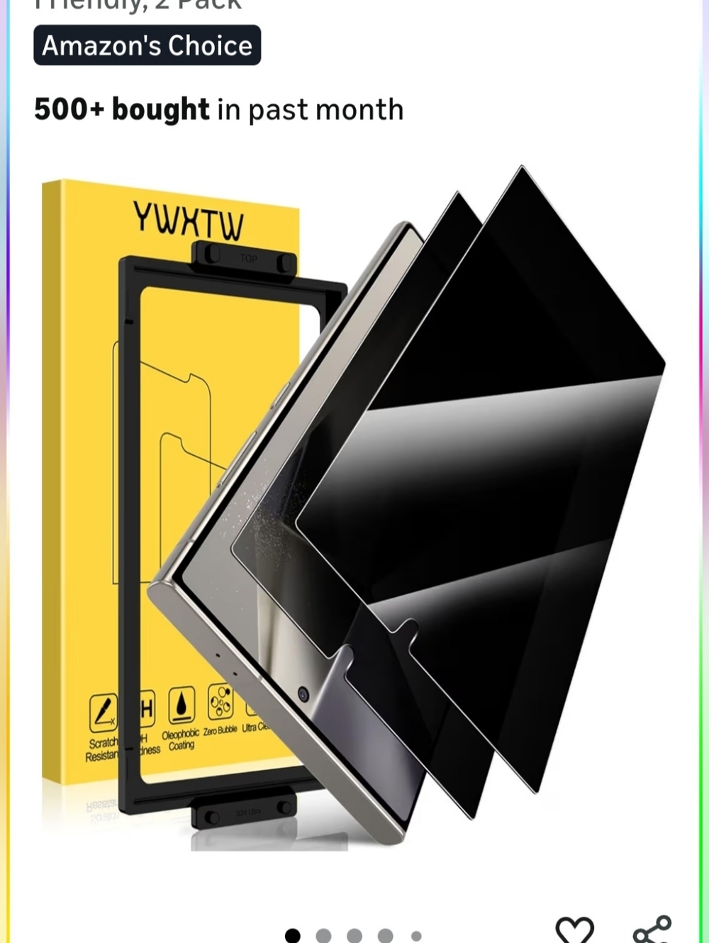 Privacy Screen Protector for Samsung Galaxy S24 Ultra ONLY ONE IN PACK.